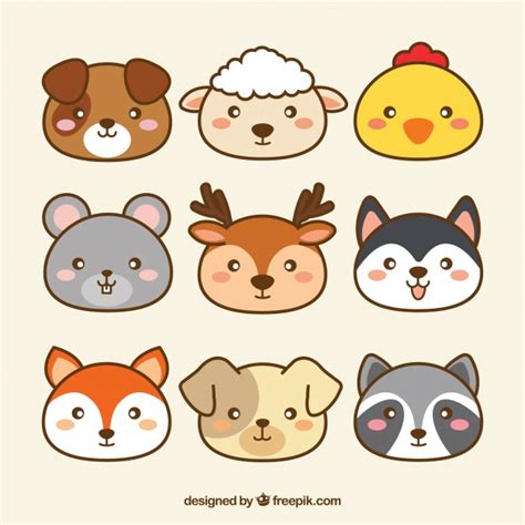 Cute collection of kawaii animals Vector | Free Download