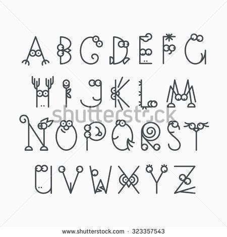 Cute line latin alphabet. Isolated, outline, empty letters ...