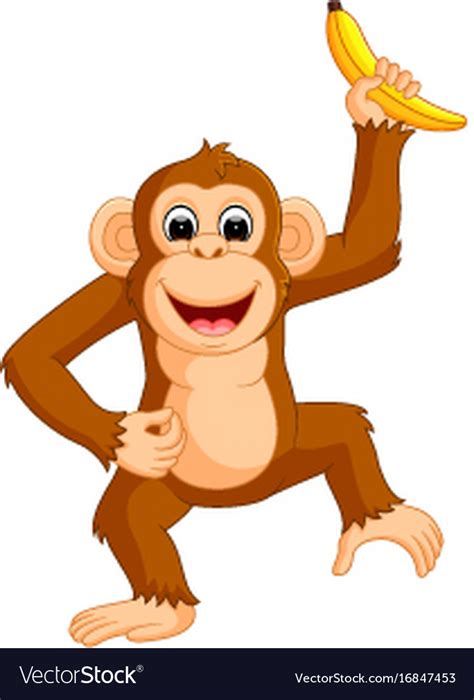 Cute monkey cartoon eating banana Royalty Free Vector Image