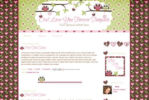 Cute Premade Owl and Hearts Blogger Template