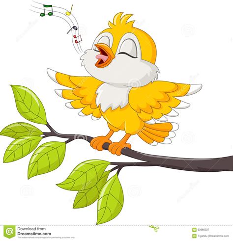 Cute Yellow Bird Singing On White Background Stock Vector ...