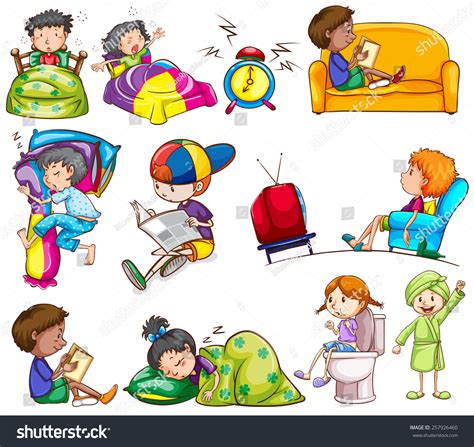 Daily Activities Kids On White Background Stock Vector ...
