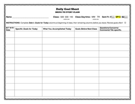 Daily Goal Sheet by isntmathtweet   Teaching Resources   Tes