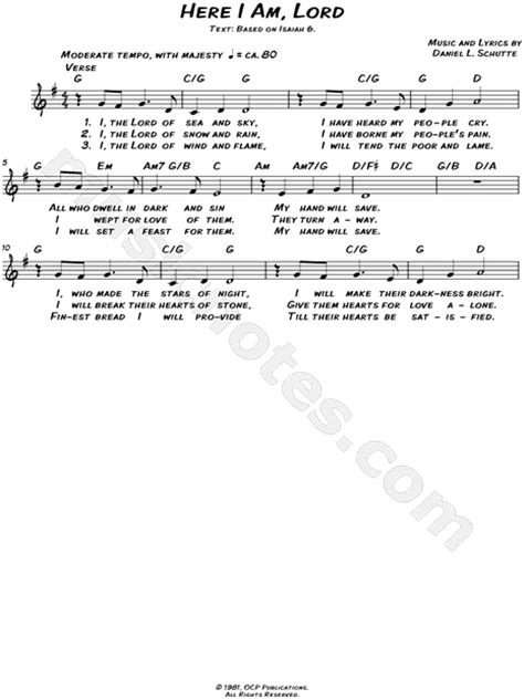 Dan Schutte  Here I Am, Lord  Sheet Music  Leadsheet  in G ...