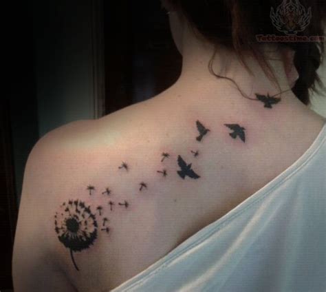 Dandelion Bird Flying To Neck Tattoo