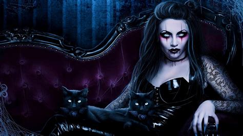 Dark fantasy gothic vampire evil horror cats art wallpaper ...