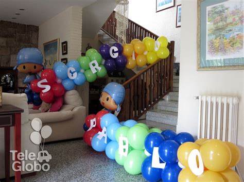 Decoración con globos con temática Pocoyó | Decoraciones ...