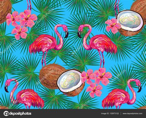 Deja verano selva patrón con flamingo, coco, Palma y ...