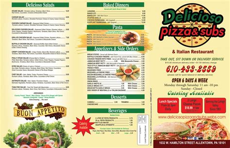 Delicioso Menu | Italian Pizza and Subs | Allentown ...