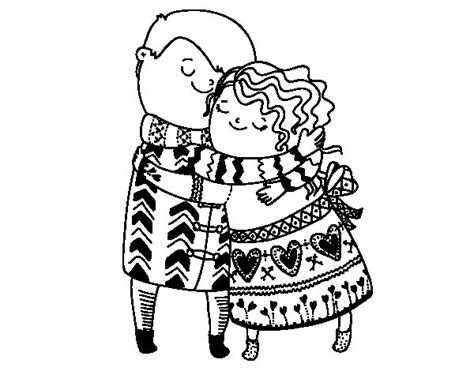 Desenho de Abraço de casal no inverno para colorir ...