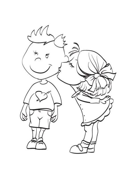 Desenho de Menina beijando amigo para colorir   Tudodesenhos