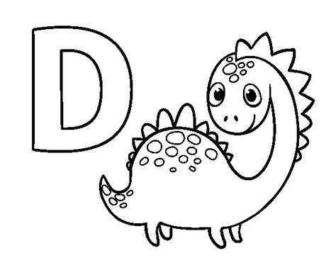 Desenho para colorir da letra D de Dinossauros