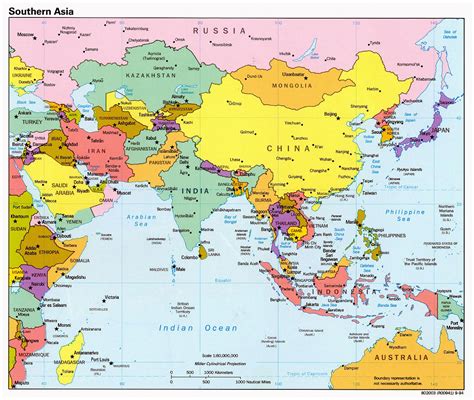 Detailed political map of Southern Asia with capitals and ...