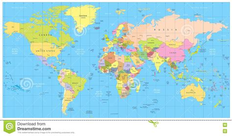 Detailed Political World Map: Countries, Cities, Water ...