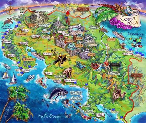 Detailed tourist illustrated map of Costa Rica | Vidiani ...