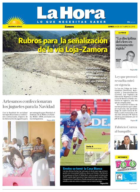 Diario La Hora Zamora 04 de Octubre de 2010 by Diario La ...