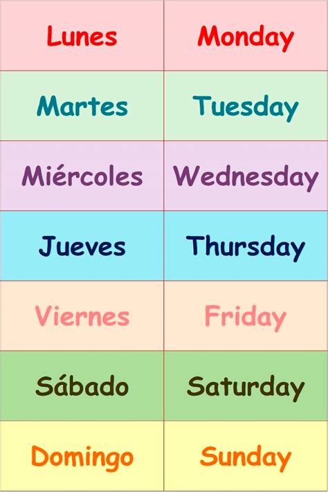 dias de la semana en ingles