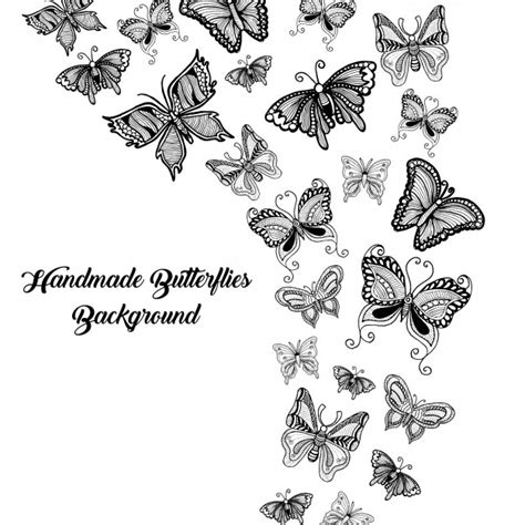Dibujado a mano negro y mariposas de fondo blanco ...