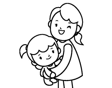 Dibujo de Abrazo con mamá para Colorear   Dibujos.net