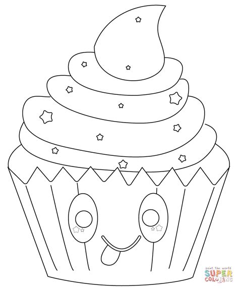 Dibujo de Cupcake con Estrellas Kawaii para colorear ...