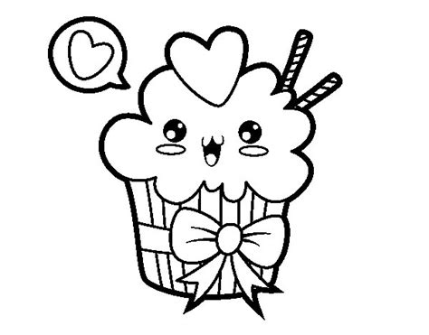 Dibujo de Cupcake kawaii con lazo para Colorear   Dibujos.net