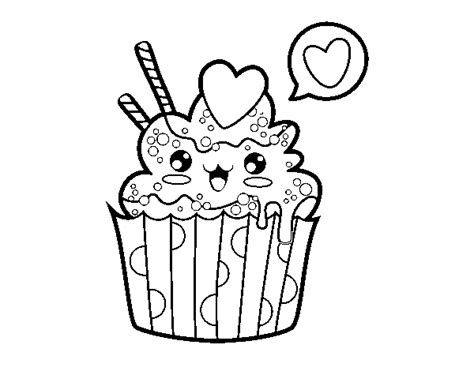 Dibujo de Cupcake kawaii para Colorear Dibujos.net