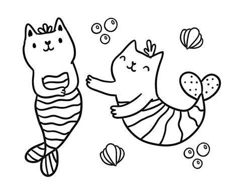 Dibujo de Gatos sirena para Colorear   Dibujos.net