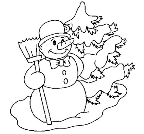 Dibujo de Muñeco de nieve y árbol navideño para Colorear ...