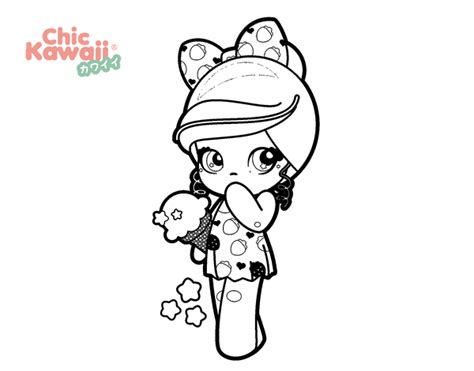 Dibujo de Niña Kawaii con un helado para Colorear ...
