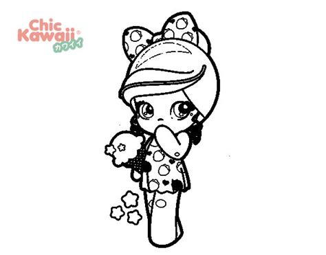 Dibujo de Niña Kawaii con un helado para Colorear ...
