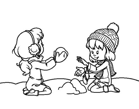 Dibujo de Niñas jugando con la nieve para Colorear ...