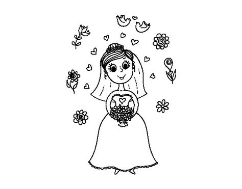 Dibujo de Novia con flores para Colorear   Dibujos.net