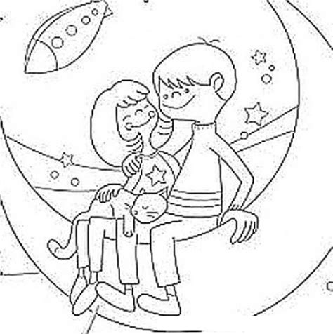 Dibujo De Pareja De Novios Enamorados Sentados En La Luna ...