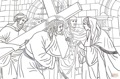 Dibujo de Sexta Estación: Verónica Limpia la Cara de Jesús ...