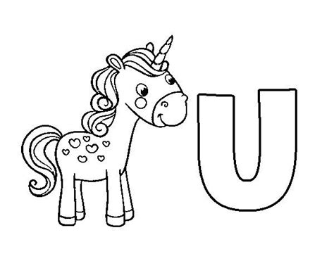 Dibujo de U de Unicornio para Colorear | Abecedario ...