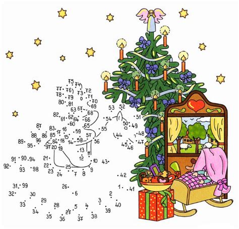 Dibujo de unir puntos de árbol en Navidad en color: dibujo ...