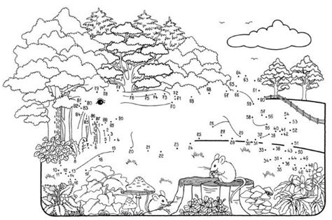 Dibujo de unir puntos de una liebre en el bosque: dibujo ...
