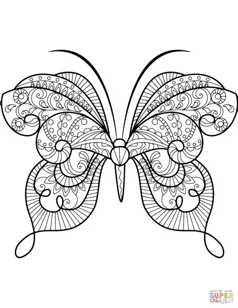 Dibujo de Zentangle de Mariposa Avanzada para colorear ...