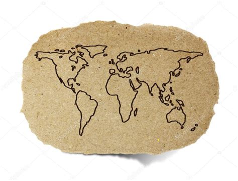 Dibujo mapa del mundo en un papel reciclado — Foto de ...