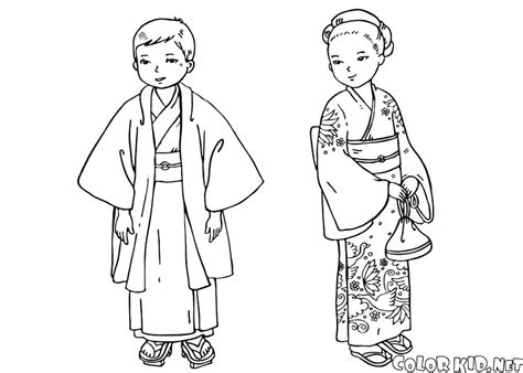Dibujo para colorear   Los niños japoneses