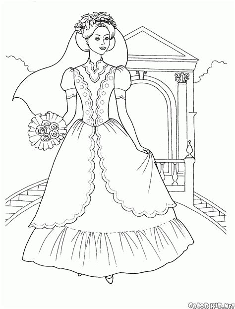 Dibujo para colorear   Vestido largo de la novia