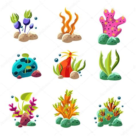 Dibujos animados bajo el agua las plantas y criaturas ...