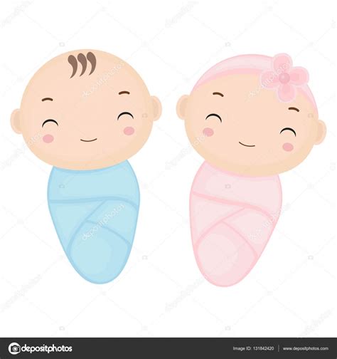 Dibujos animados cute Twin Baby.Baby niño y bebé niña de ...
