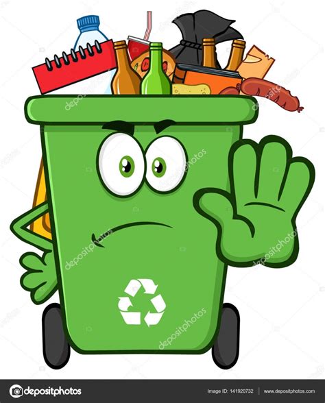 Dibujos animados de Bin de reciclaje verde enojado ...