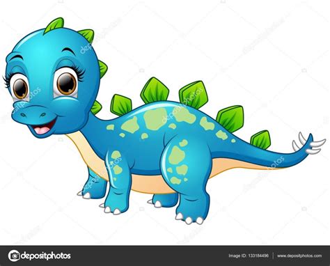 Dibujos animados de dinosaurios azul feliz — Vector de ...