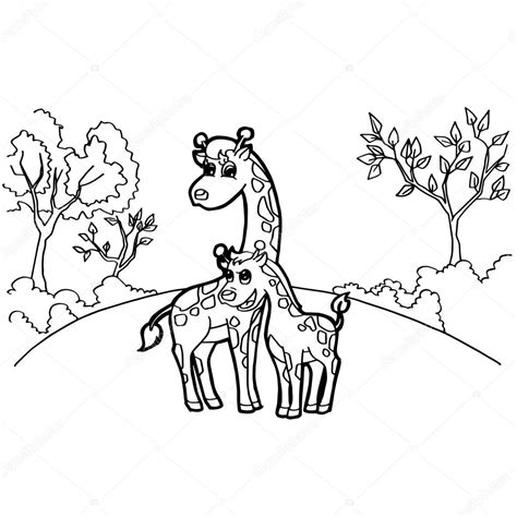 dibujos animados de jirafa para colorear vector páginas ...