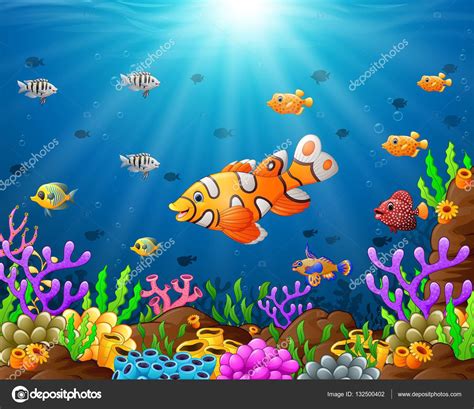 Dibujos animados de peces bajo el mar — Archivo Imágenes ...