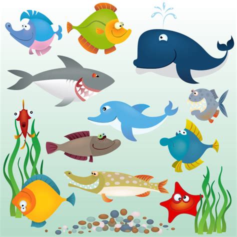 Dibujos animados de peces marinos   vector de material ...