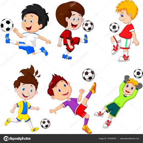 Dibujos animados de pequeño jugando al fútbol niño ...