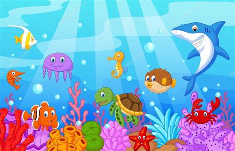 Dibujos animados de vida de mar con peces colección set ...
